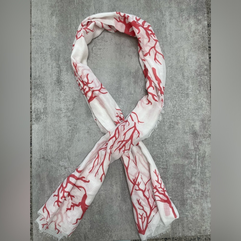 Coral and white scarf